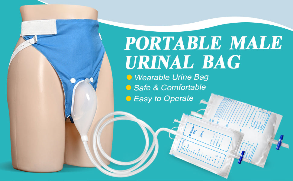 Urine Collection Bag Condom Catheters for Men Reusable Portable Wearable Urinary Drainage with 2 Urine Catheter Bag System (Blue-Elderly Men)