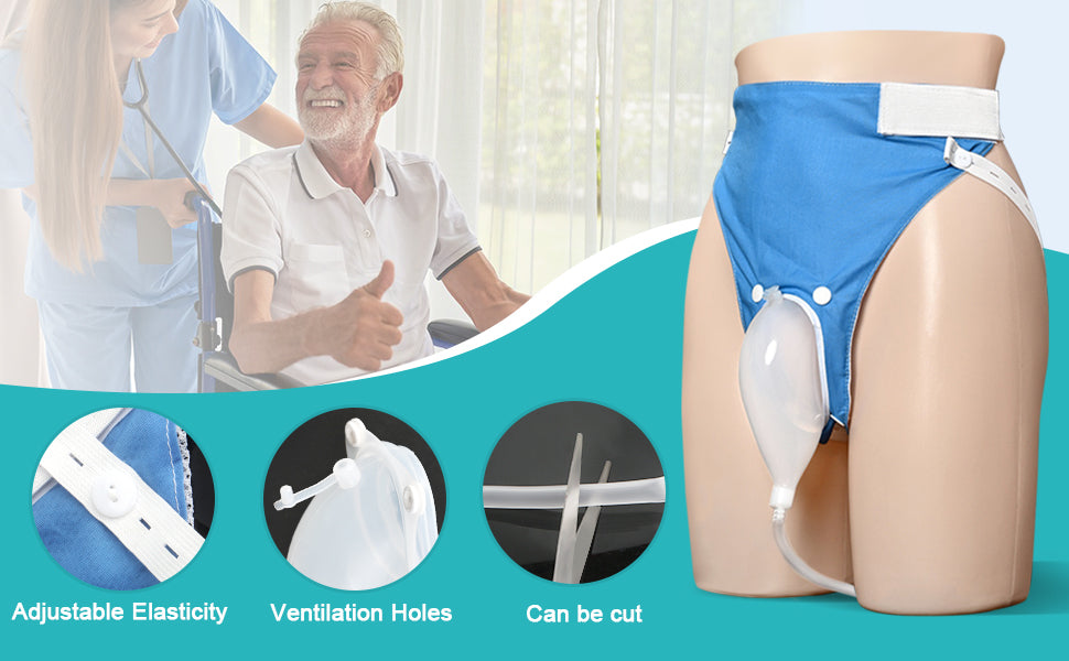 Urine Collection Bag Condom Catheters for Men Reusable Portable Wearable Urinary Drainage with 2 Urine Catheter Bag System (Blue-Elderly Men)