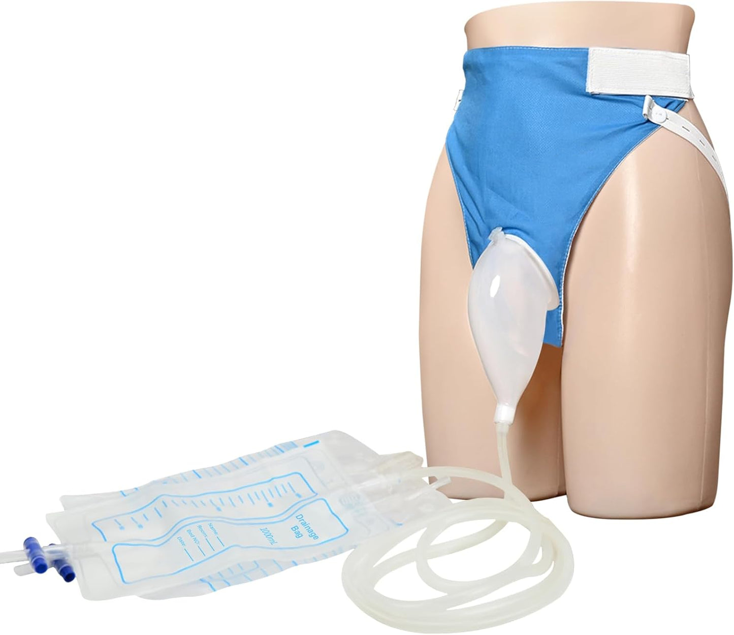 Urine Collection Bag Condom Catheters for Men Reusable Portable Wearable Urinary Drainage with 2 Urine Catheter Bag System (Blue-Elderly Men)