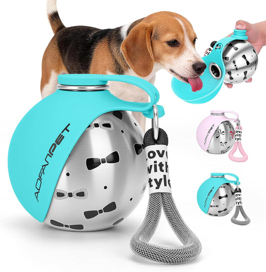Portable Dog Water Bottle 10oz Stainless Steel Travel Dog Water Dispenser with Bowl No-Spill Puppy Water Bottle for Walking Hiking Small Dog Water Bottle